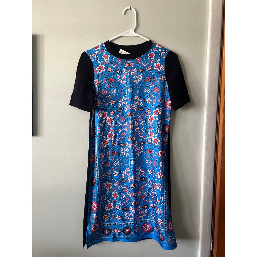 Tory Burch Blue Floral Pattern Short Sleeve Dress
